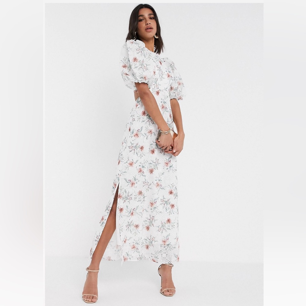 ASOS DESIGN broderie maxi dress with cutout back in floral print